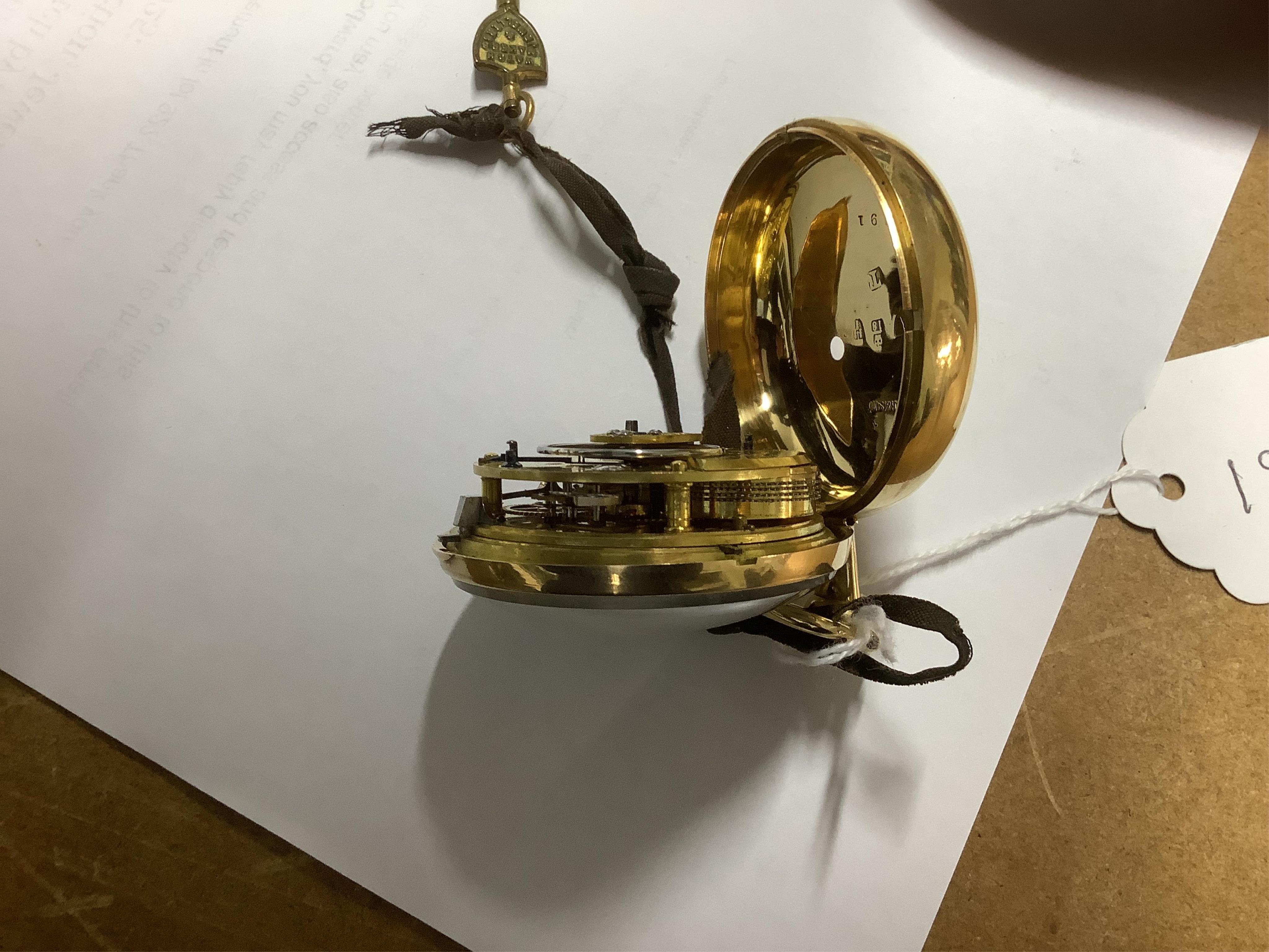 A late George III 18ct gold pair cased open faced keywind single fusee pocket watch by James Glover of Manchester